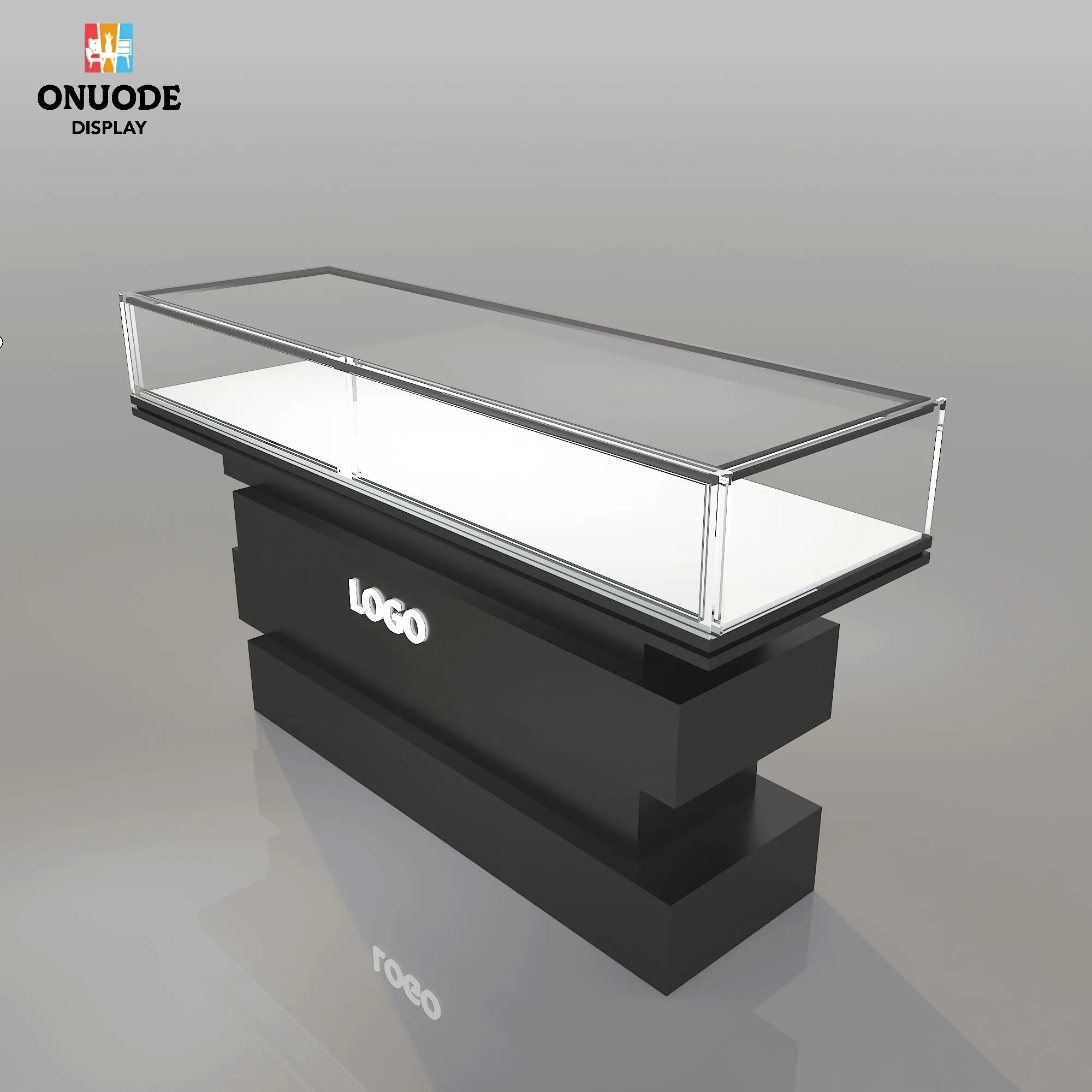 Custom.Hot-Selling LED-Licht Edelstahl Glas Schmuck Vitrine Store Design Ideen für Uhr Vitrine