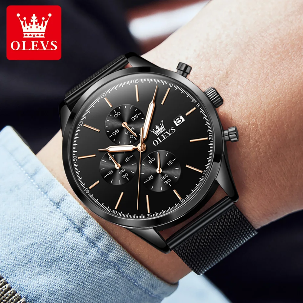 OLEVS 2881 Elegant Stainless Steel Milanese Steel Strap Chronograph Watches for Men Luxury Original Waterproof Men's Wristwatch