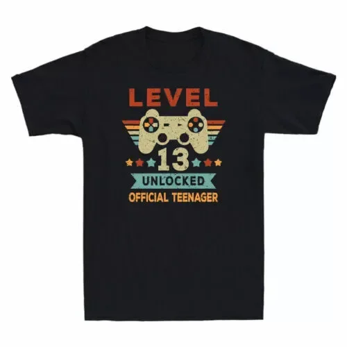 Level 13 Unlocked Teenager 13th Birthday Novelty Gamer Gift Vintage T-Shirt Tee