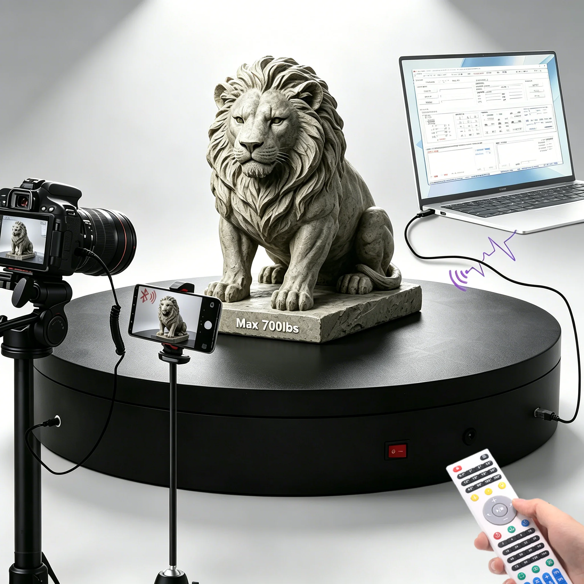 

MT500RUWPSL200 Programmable Motorized Turntable USB WiFi Auto Shutter for 3D Scanning Product Photography 360 Display