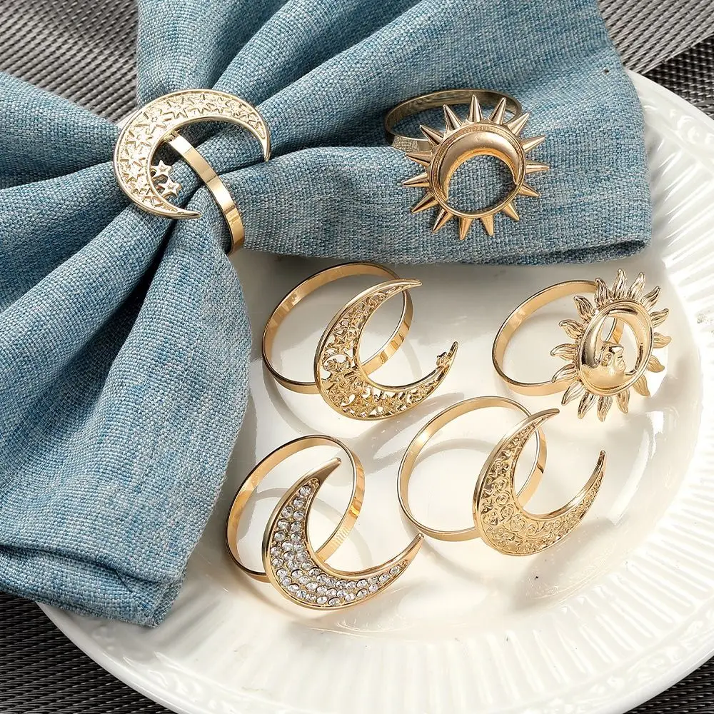 

New Alloy Eid Mubarak Napkin Rings Sun Moon Moon Napkin Buckle Towel Holder Eid Mubarak Napkin clasp Table Decoration