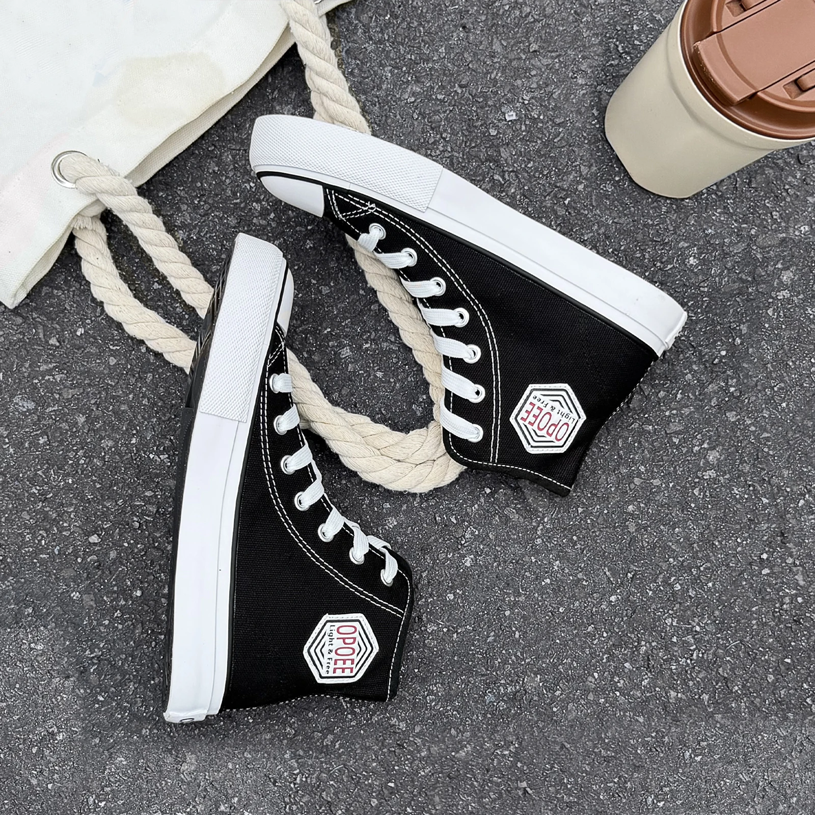 WZ010 OPOEE Komfortable Modische Jugend-Canvas-Schuhe High-Top Schnürschuhe Koreanische Version Trendige Board-Schuhe Atmungsaktive Kinderschuhe – Detail 3
