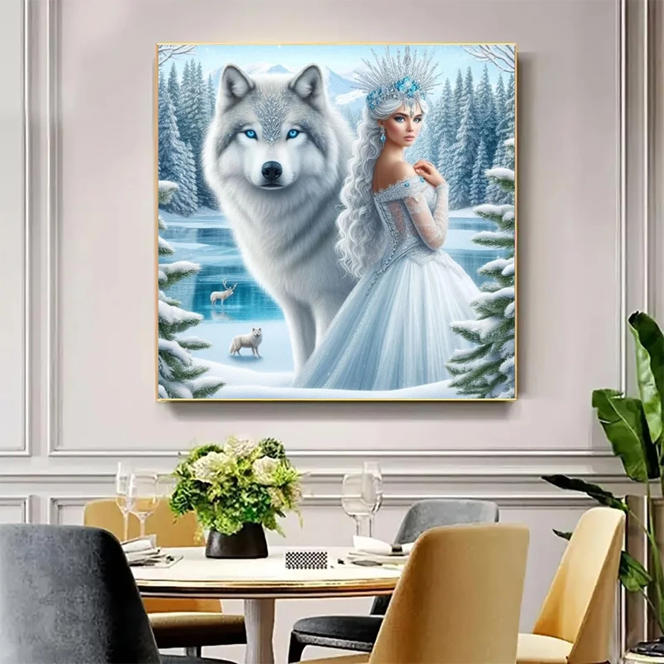 Diamond Mosaic Art Winter Snow Scenery Diamond Painting New Series Women and Wolf Deer Diamond Embroidery Christmas Cross Stitch