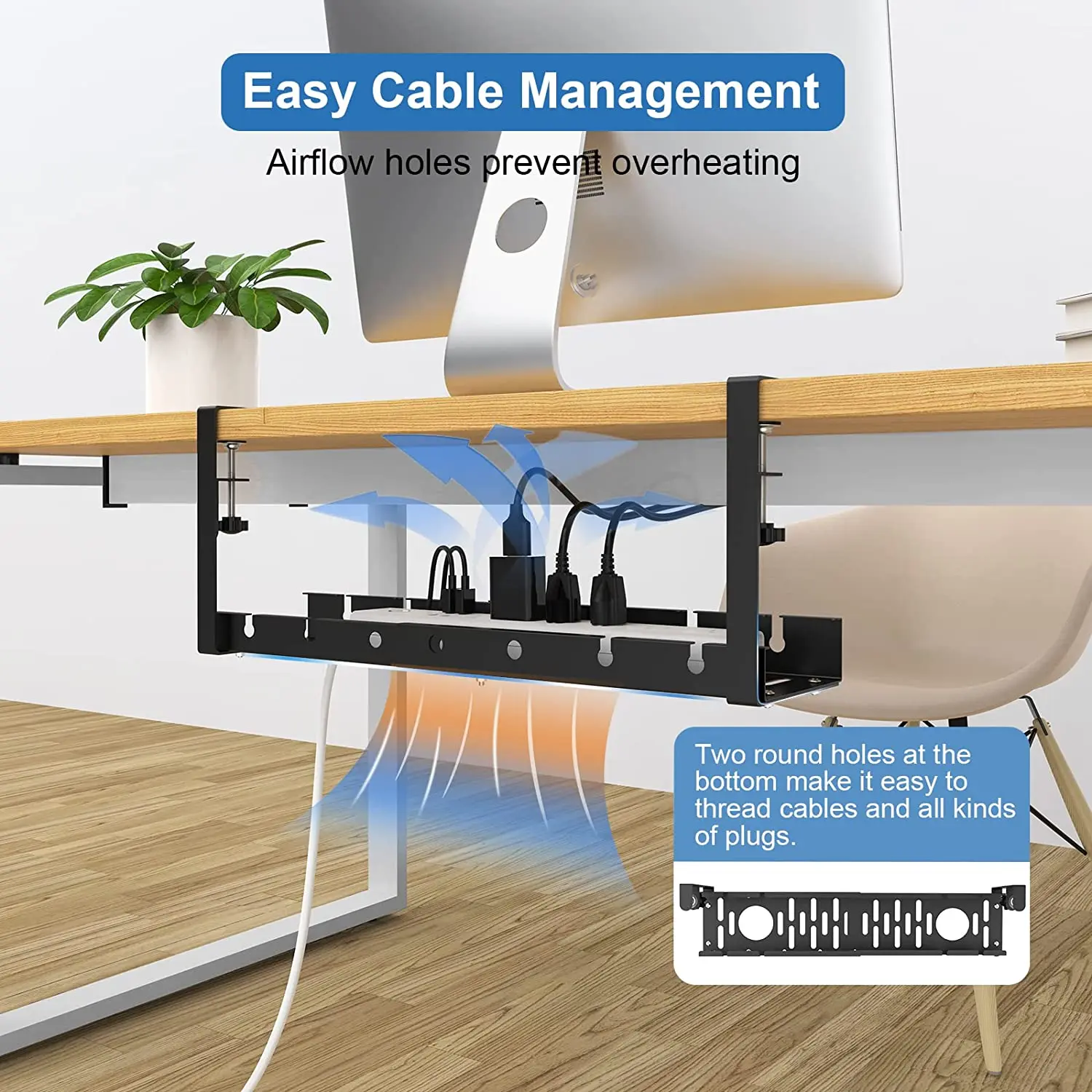 No-Drill Under Desk Cable Management Tray 5