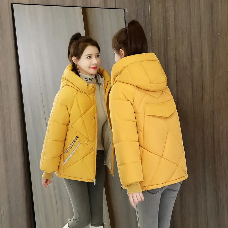 2024 New Autumn Winter Waterproof Windbreaker Puffer Jacket New Women Hooded Black Snow Parka Short Cotton Padded Jacket Coat