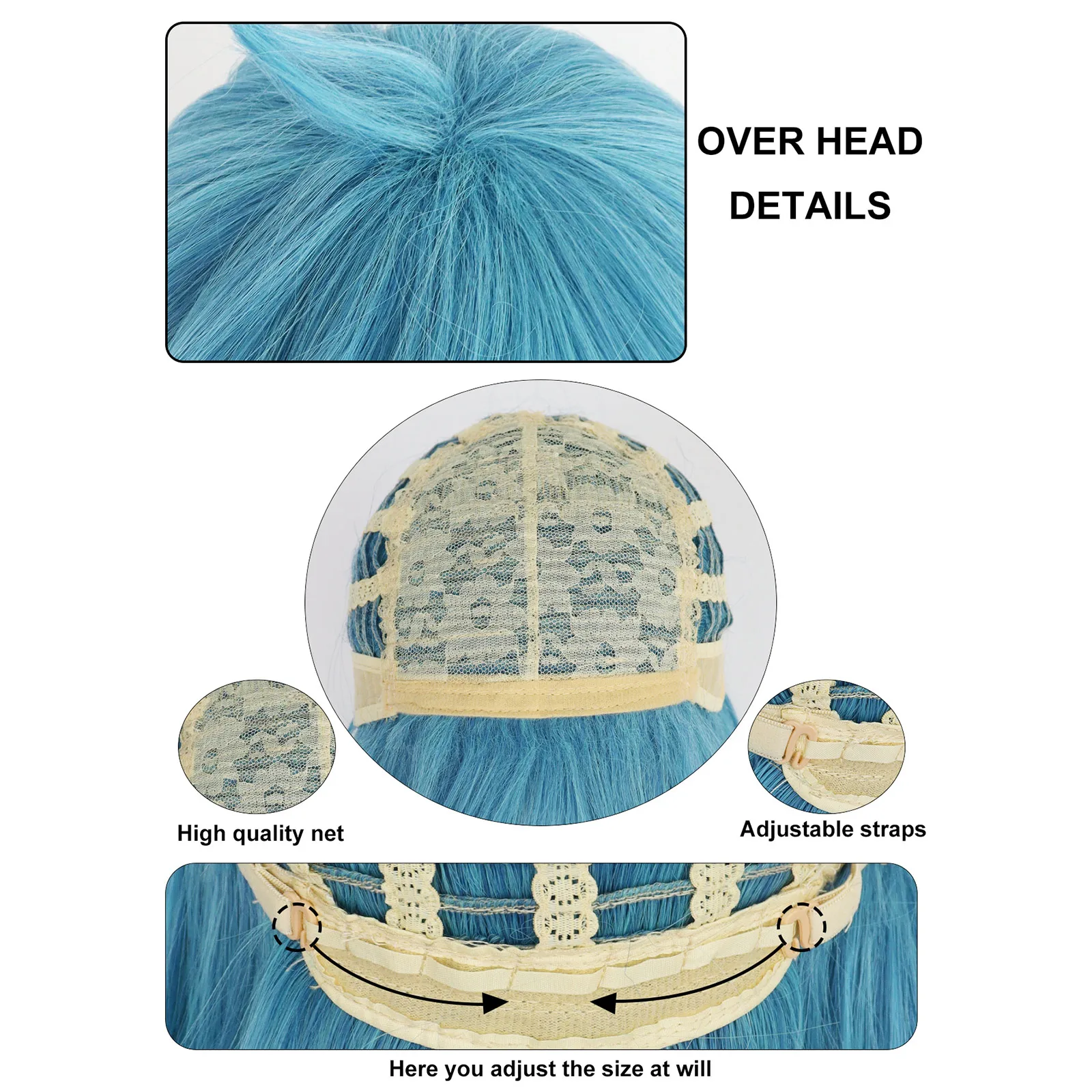 باروكة صناعية متوسطة الطول مستقيمة من وجه سالي باللون الأزرق لمعرض الهالوين الكرنفالي الهزلي #6