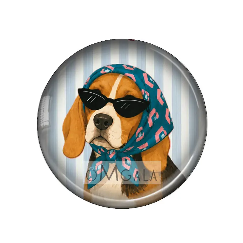 Cute and cool dog wearing sunglasses 12mm/18mm/20mm/25mm Round photo demo glass cabochon flat back Making findings