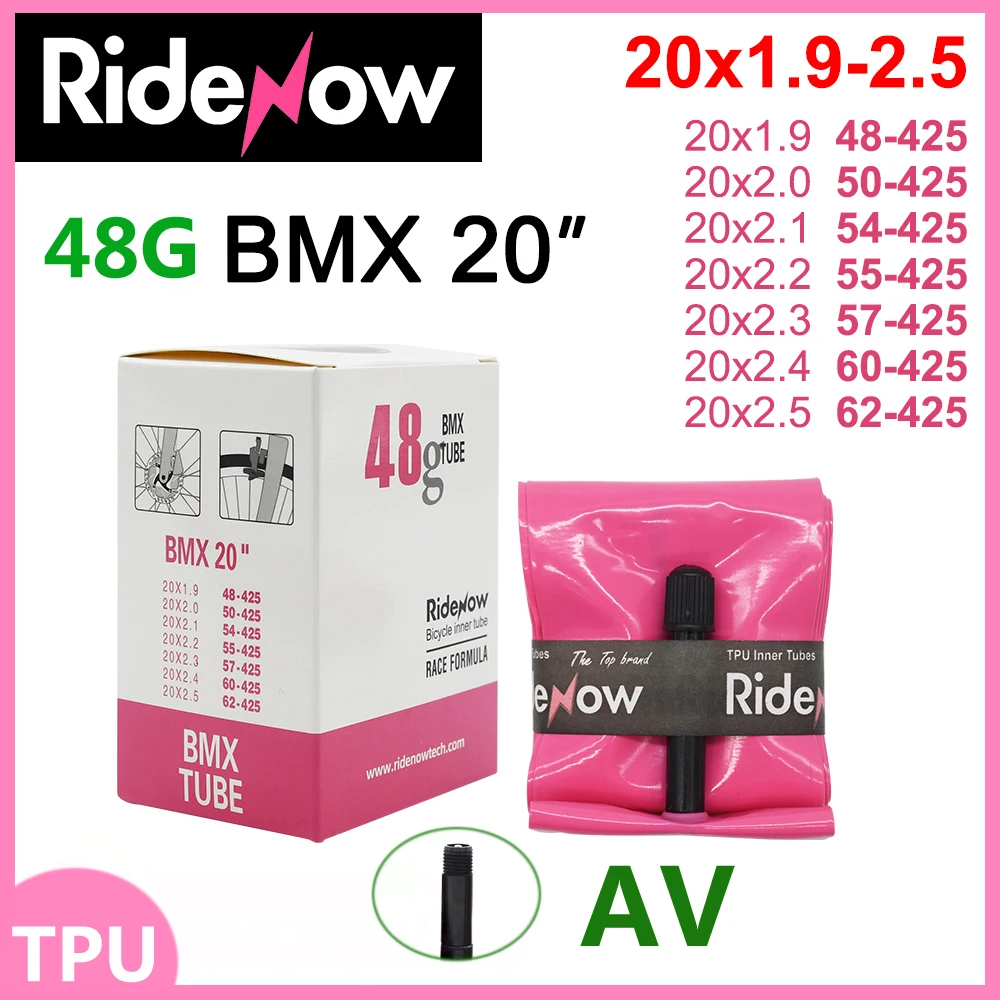 Camera d'aria ultraleggera RideNow TPU 20 "pollici 425 BMX Bicicletta 20x1.9 2.0 2.1 2.2 2.3 2.4 2.5 Pneumatico 48g 45mm Pieghevole Bici fotocamera Pneumatico