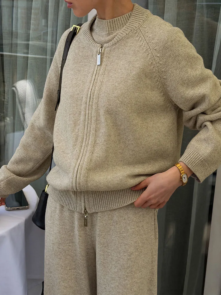 Autumn Winter Knitted 3 Piece Set Women Sleeveless Vest Zipper Cardigan and Pants Set Casual Commute Fashion New Sweater Outfits