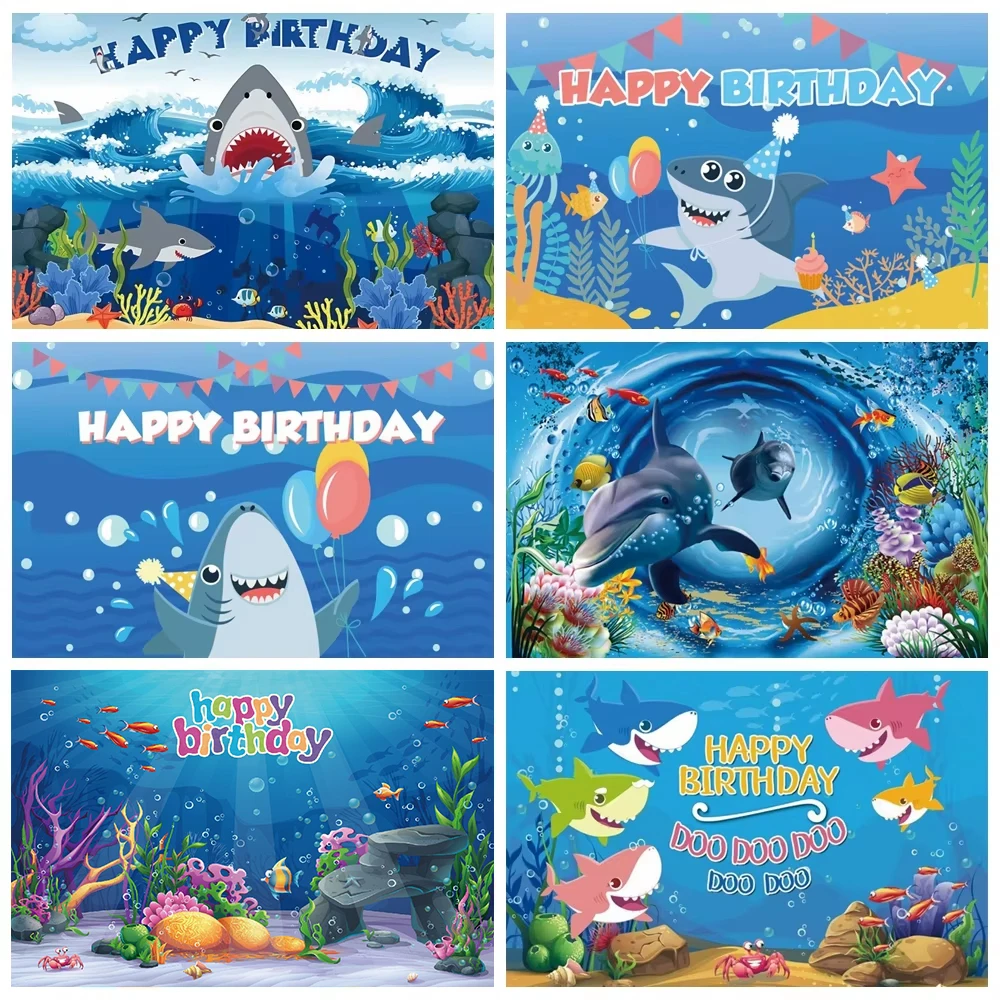 

Underwater World Backdrop Ocean Seabed Shark Undersea Fish Coral Aquarium Baby Birthday Photography Background Decor Studio Prop