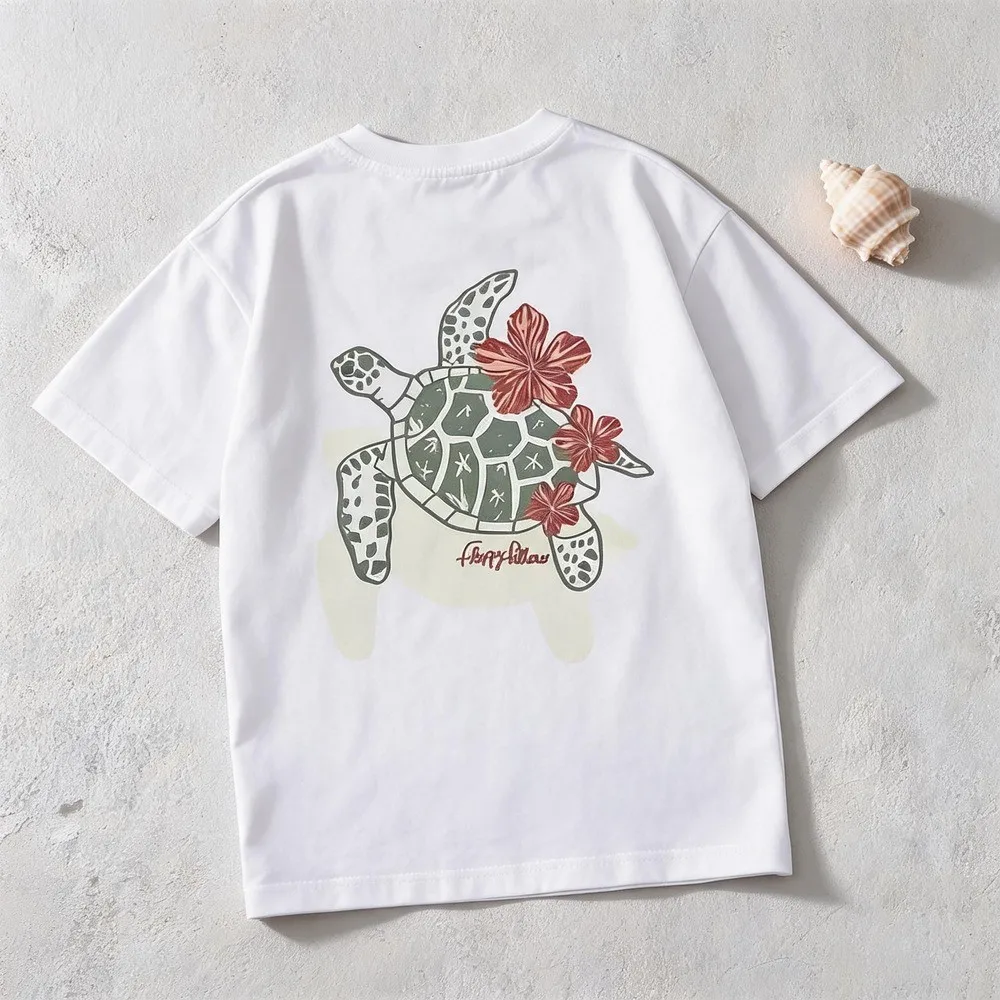 Sea Turtle Hibiscus Graphic Tee Women Oversized Short Sleeve Beachy Summer Vacation Shirt Casual Loose Fit Soft Crewneck Top