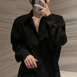 Mens Shirts Starry Sky Hot Diamond Shirts Autumn Streetwear Fashion Niche Personality Sequins Performance Tops Men'S Clothing