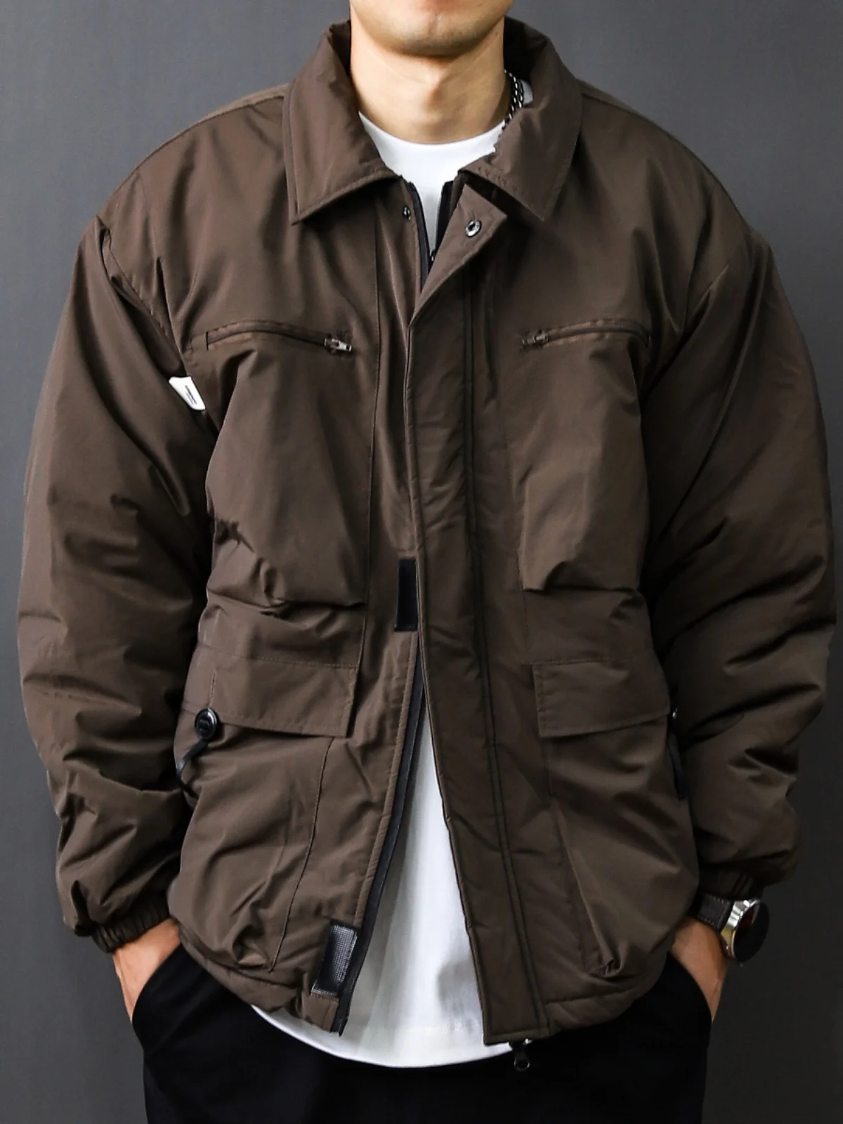 

Winter Thiened irt-Sle Workwear Cotton Jaet Men's Faion Retro Collar Turn-down Collar Long Sve Warm Ci Sle