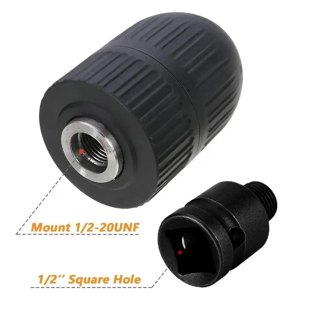 Drill Chuck With 1/2inch Chuck Socket Square Female Adapter,1/2-20UNF Quick Grip Keyless Chuck 2mm~13mm(0.08"~0.51") Clamp Range