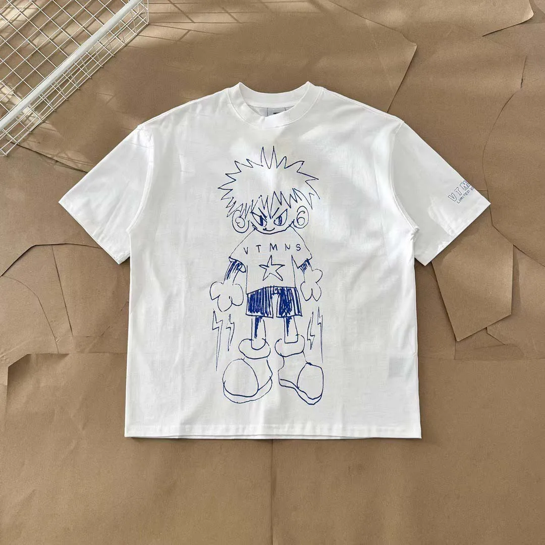2025ss vt anime esboço impresso mulheres homens t camisa oversized lavado manga curta t camisas de algodão verão streetwear grunge