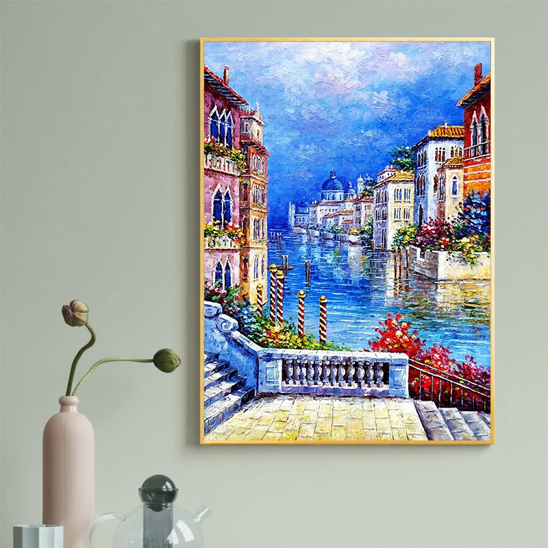 Romantic Italy travel poster Venice canal sunset Bruges medieval architecture canvas painting suitable living room home decor