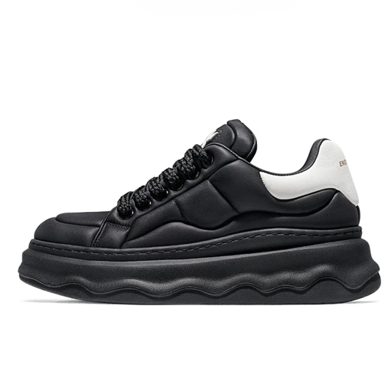

Men's Autumn/winter Minimalist Style Design Height Increasing Bread Shoes Genuine Leather Comfortable Breathable White Shoes for