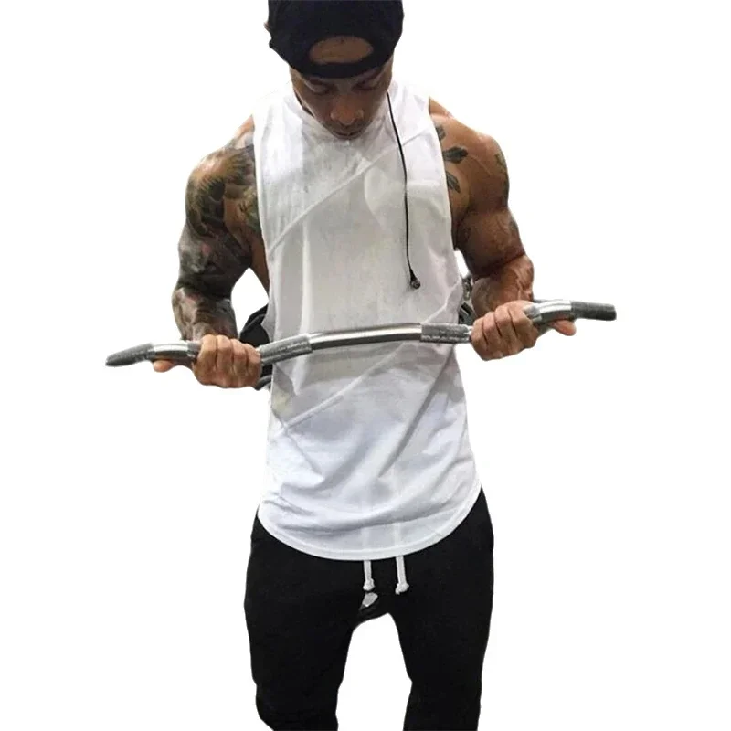 Plain Running Vests Mens Gym Sleeveless Shirt Summer Cotton Stitching Mesh Breathable Fitness Tank Tops Muscle Singlets