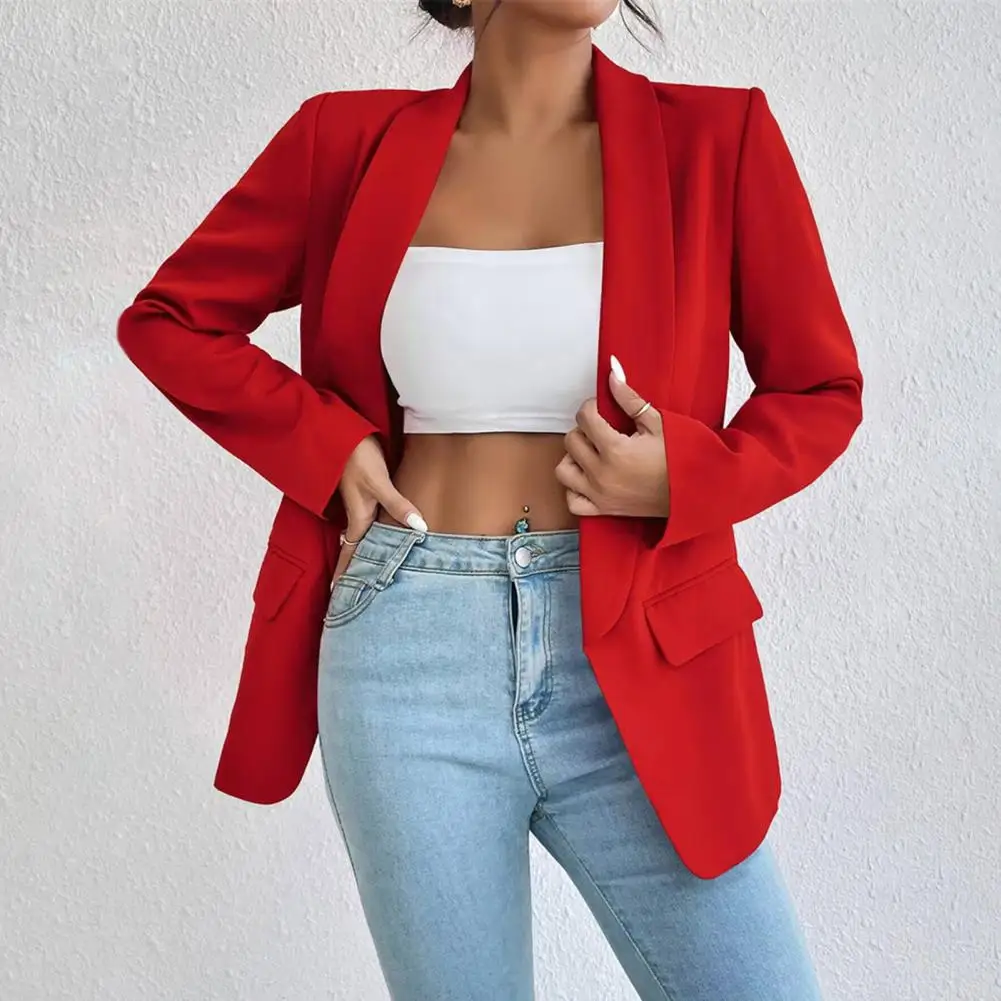 Suit Jacket for Women Elegant Lapel Suit Coat for Women Stylish Business Outwear Jacket with Open Front Loose Fit Solid Color