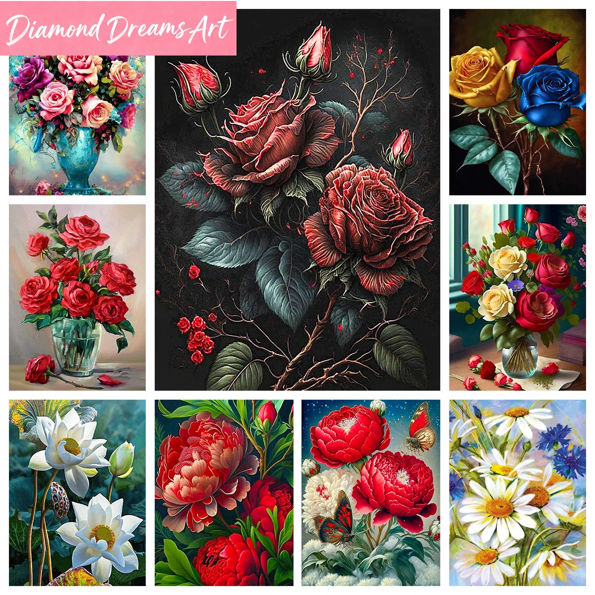 

Безрамная, декоративная алмазная вышивка DIY с полным покрытием, с дизайном «Цветы»