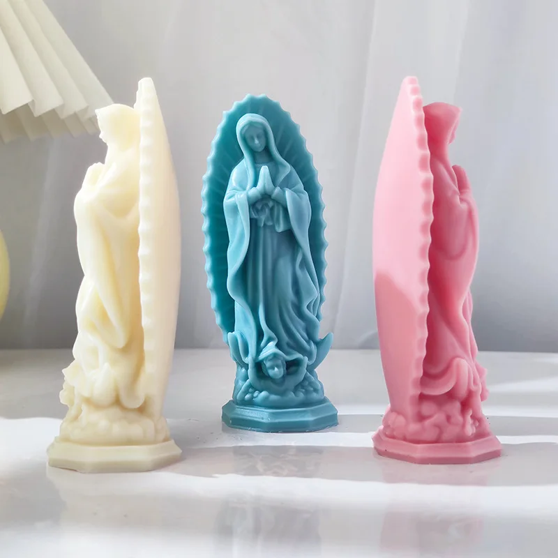 Oração madonna retrato silicone vela molde 3d maria estátua resina gesso fazendo ferramenta artesanal sabão kit decoração para casa artefato presente