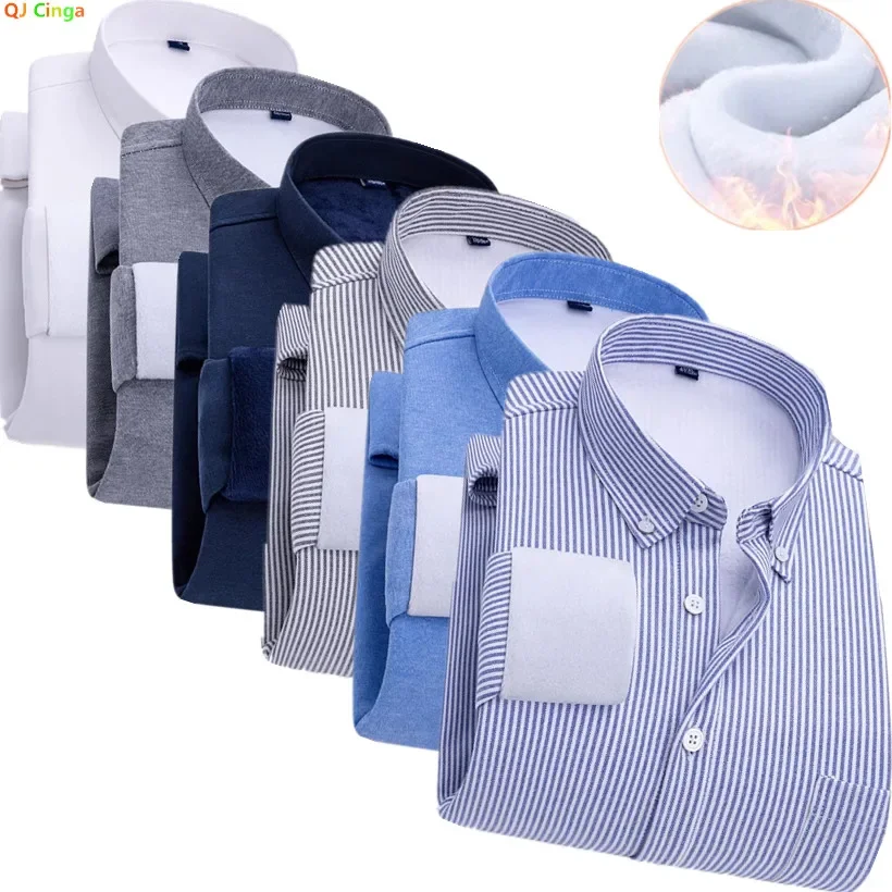 

Brand Mens Striped Long Sleeve Padded Shirts,Single Button Square Collar Winter Thick Shirt,Business Casual Warm Top, Asian Size