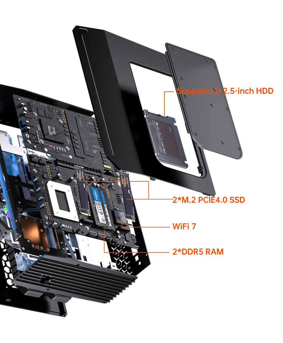 MSECORE Liquid Cooling Gaming PC AMD Ryzen 9 9950X3D RTX5070 Discrete Graphics DDR5 Dual M.2 NVMe SSD WiFi6E BT5.3 2.5G LAN 8K