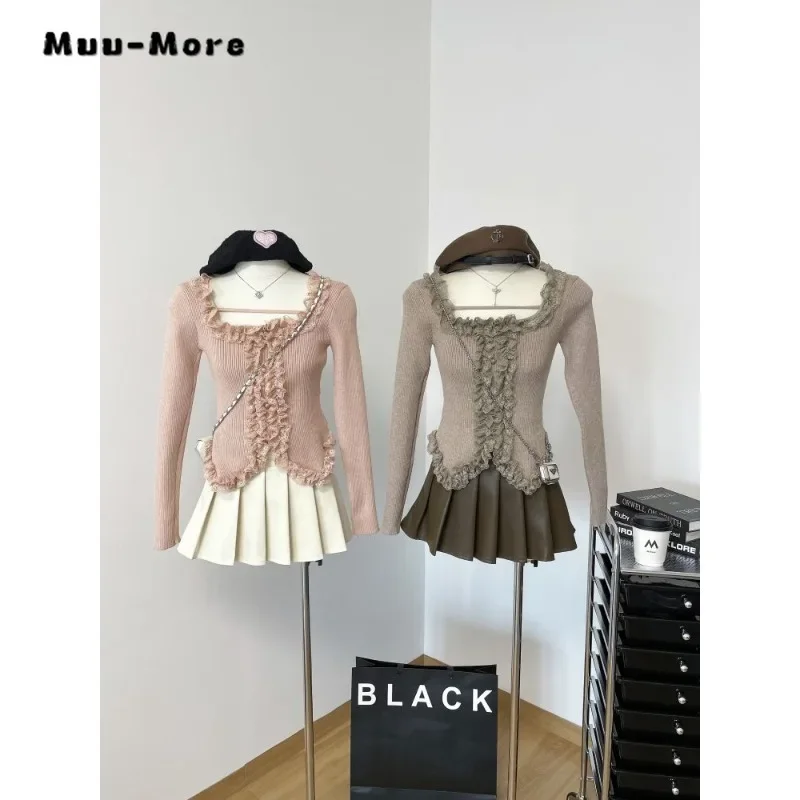 

2023 Winter Hotsweet Solid Color Knitting Long Sleeve Cardigans Women Gyaru Casual Single Breasted Slim Fit Coquette Sweater