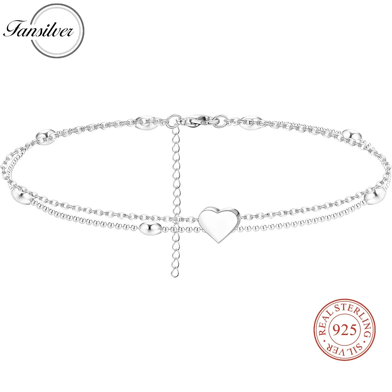 

925 Sterling Silver Ankle Bracelets for Women Heart Butterfly Beaded Initial Anklet Layered Dainty Chain Adjustable Foot Jewelry