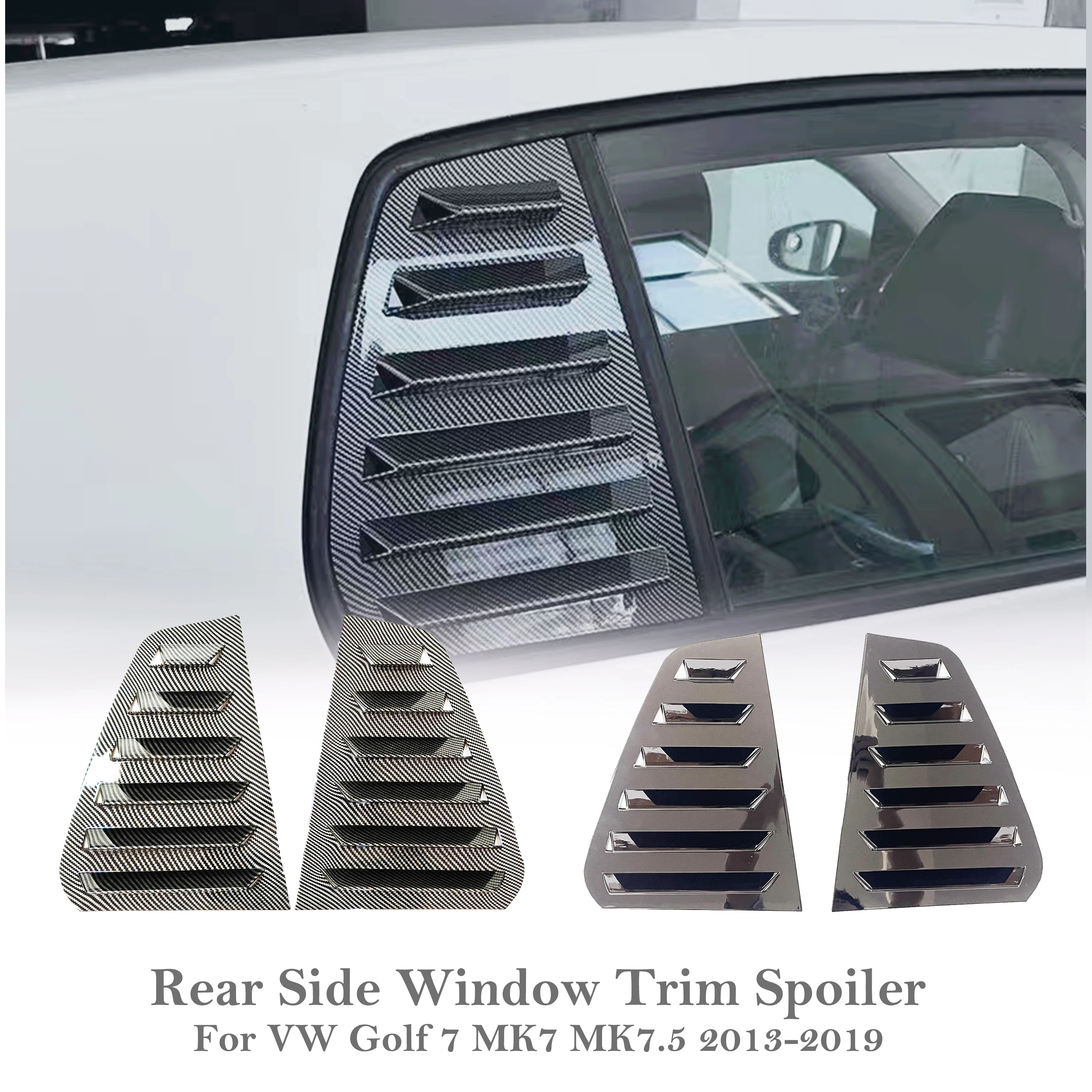2Pcs Rear Triangle Window Louver Shutter Cover For VW Golf 7 MK7 MK7.5 2013-2019 GTI R GTD Gloss Black / Carbon Look Car Styling