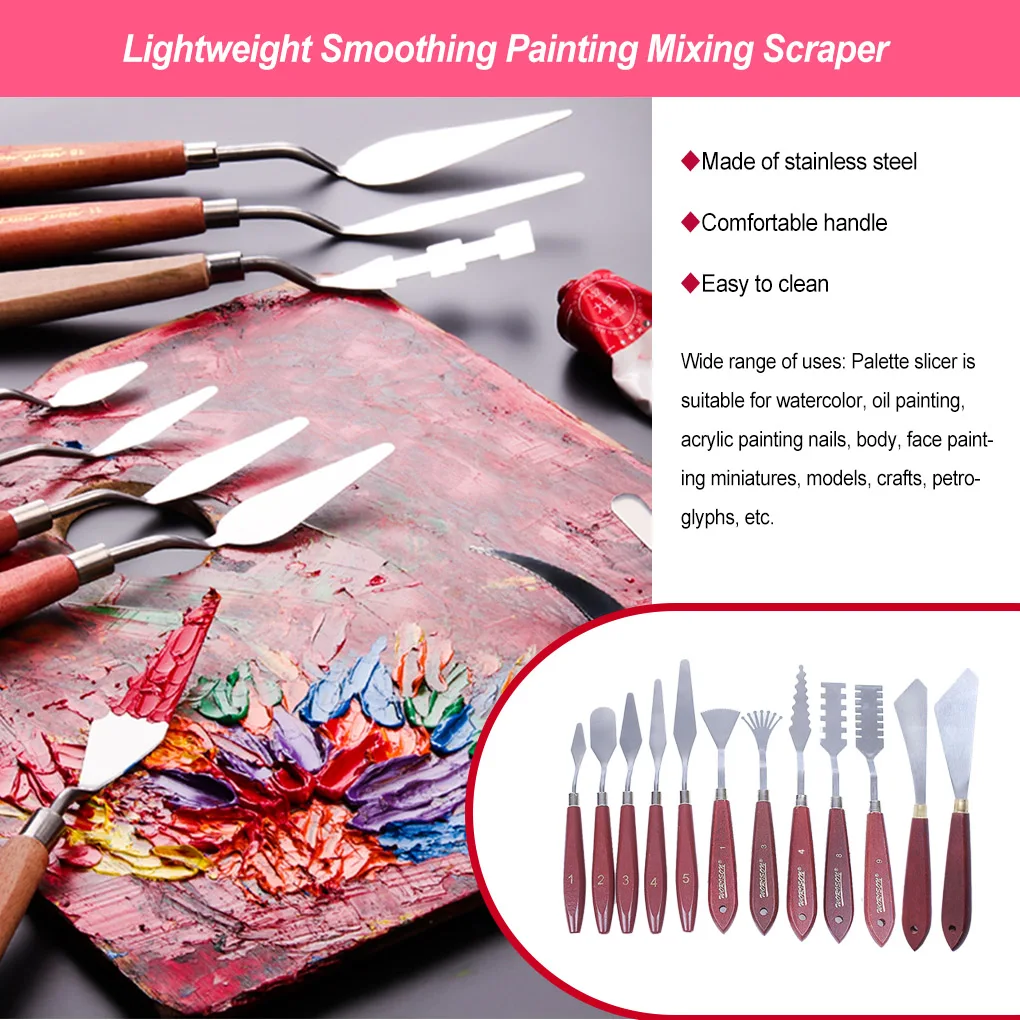 ภาพวาดผสม Scraper Palette ไม้ Handle Art Spatula วาดอุปกรณ์เสริมสําหรับน้ํามันสีน้ําอะคริลิค 7 ชิ้น