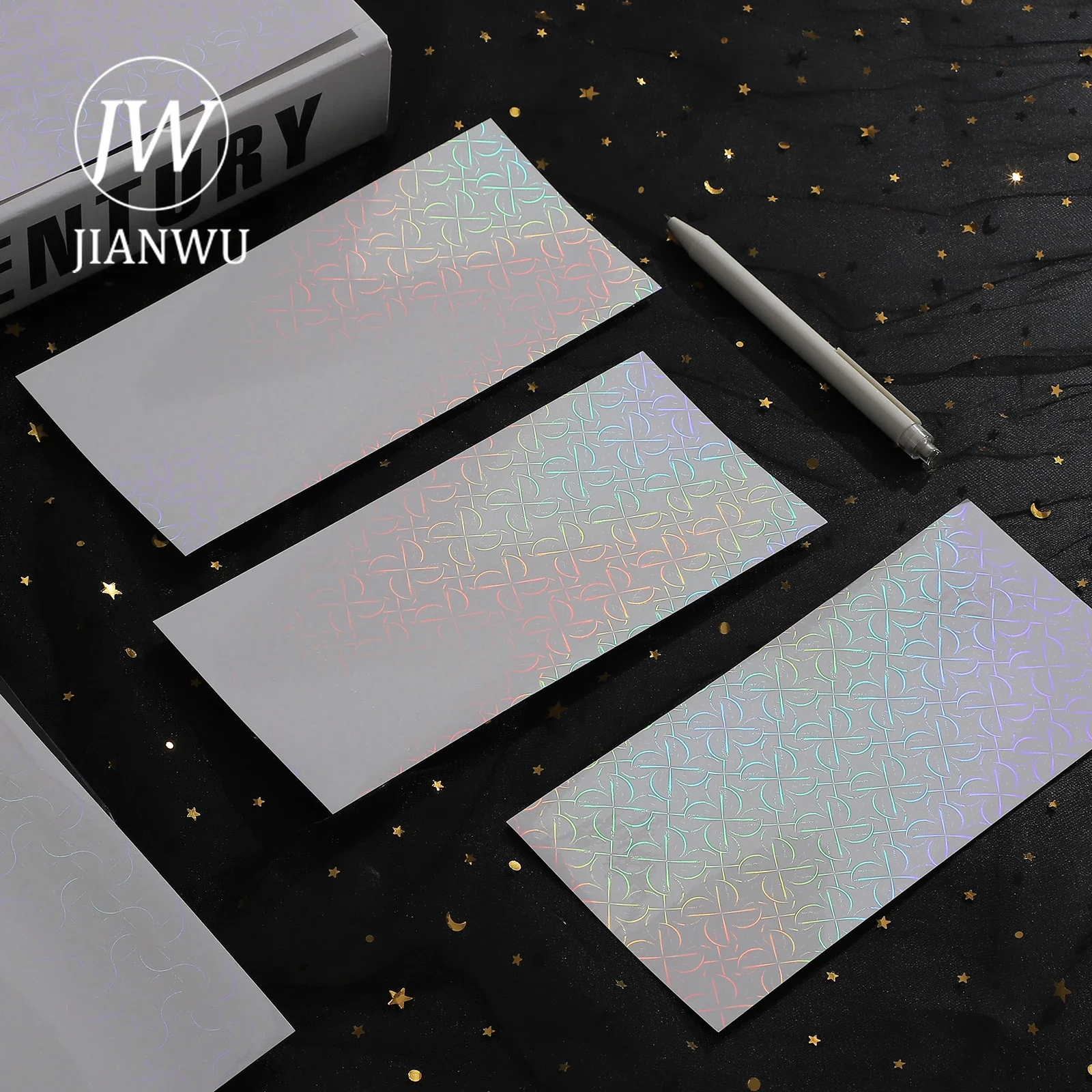 JIANWU 5 Sheets Flash Laser Film Goo Card Sticker DIY Journal Collage Decoration Scrapbooking Phone Stickers Kawaii Stationery