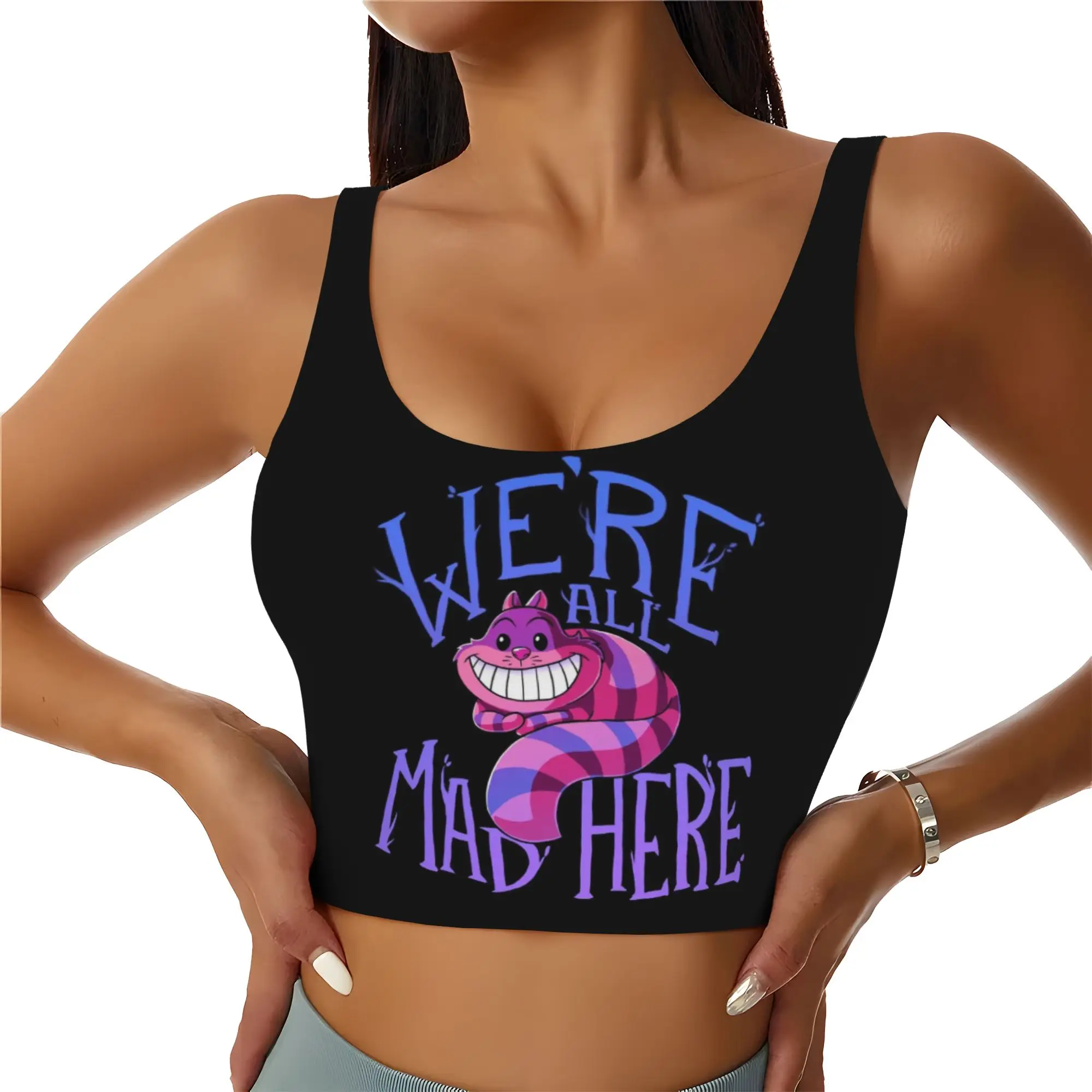 Custom Cheshires Anime Cat Workout Crop Tank Tops Women's Seamless Cartoon Running Yoga Sports Bras