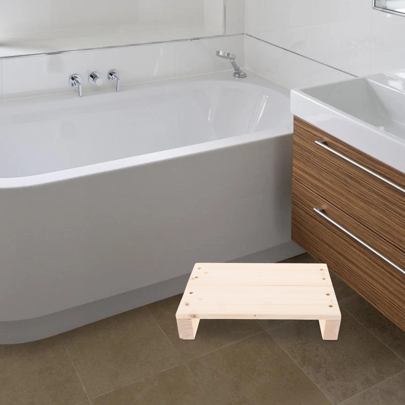 مقعد قدم خشبي متعدد الاستخدامات للاستخدام الداخلي والخارجي، مسند قدم مريح لسرير المكتب والمطبخ والحمام والكبار والأطفال