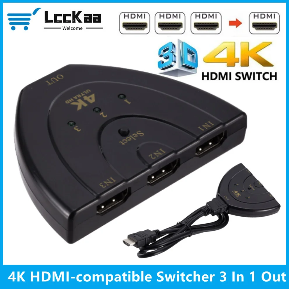 LccKaa 3 Port HDMI-compatible Switch  4K HD 3 in 1 Out Splitter Selector Supports 3D For Laptop TV Box PS3 PS4 DVD HDTV Xbox PC