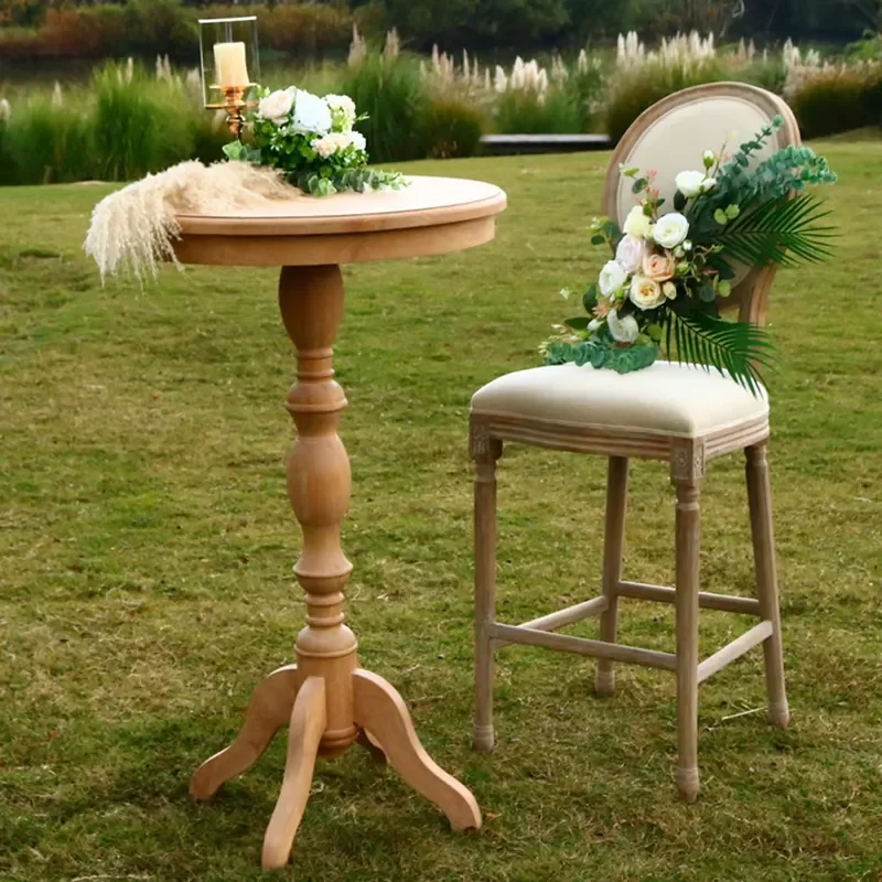 French Style Minimalist Round Solid Wood Wedding Side Table Handmade Coffee Tables for Event Furniture