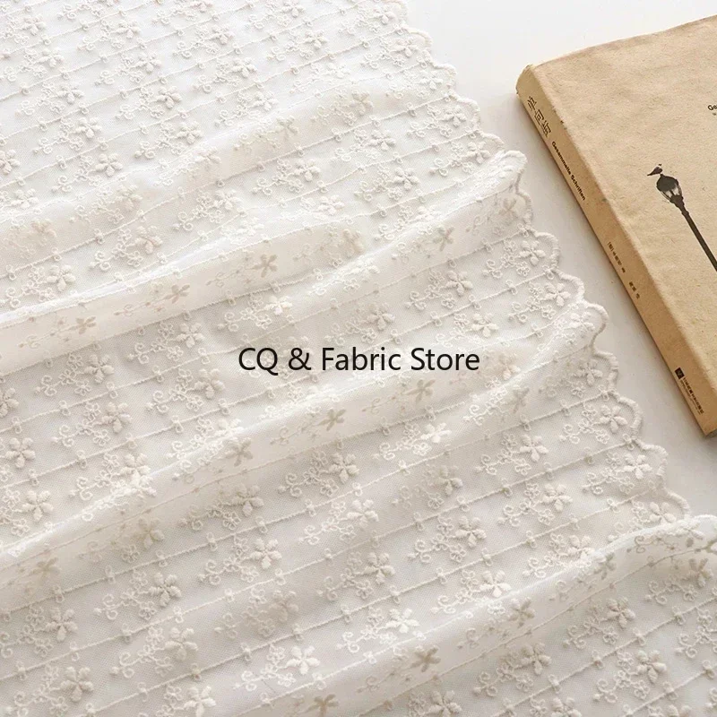 

125cm 0.5meter/lot Retro Beige Flower Striped Mesh Embroidered Lace Fabric Soft And Good Touch DIY Sewing Cloth