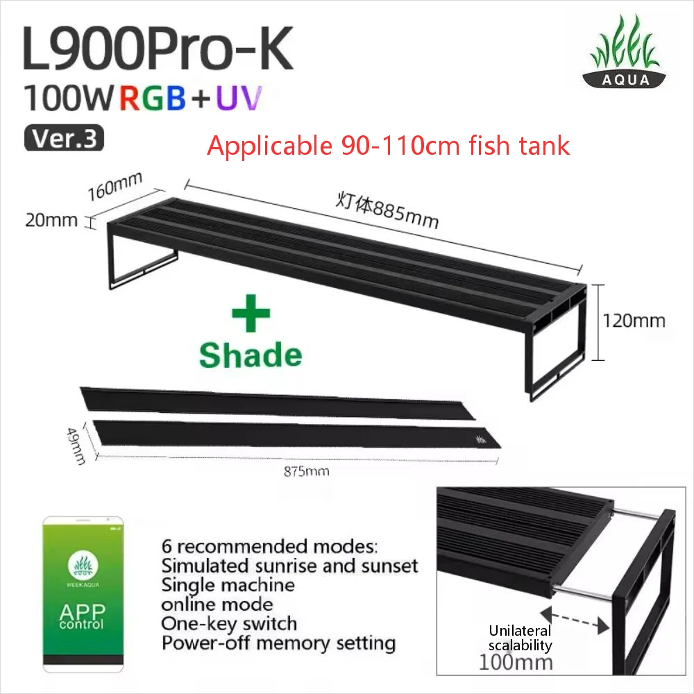 WEEK AQUA L-serie APP-bediening Dimmer en timer RRB+UVA Aquariumverlichting Geplant ledlicht