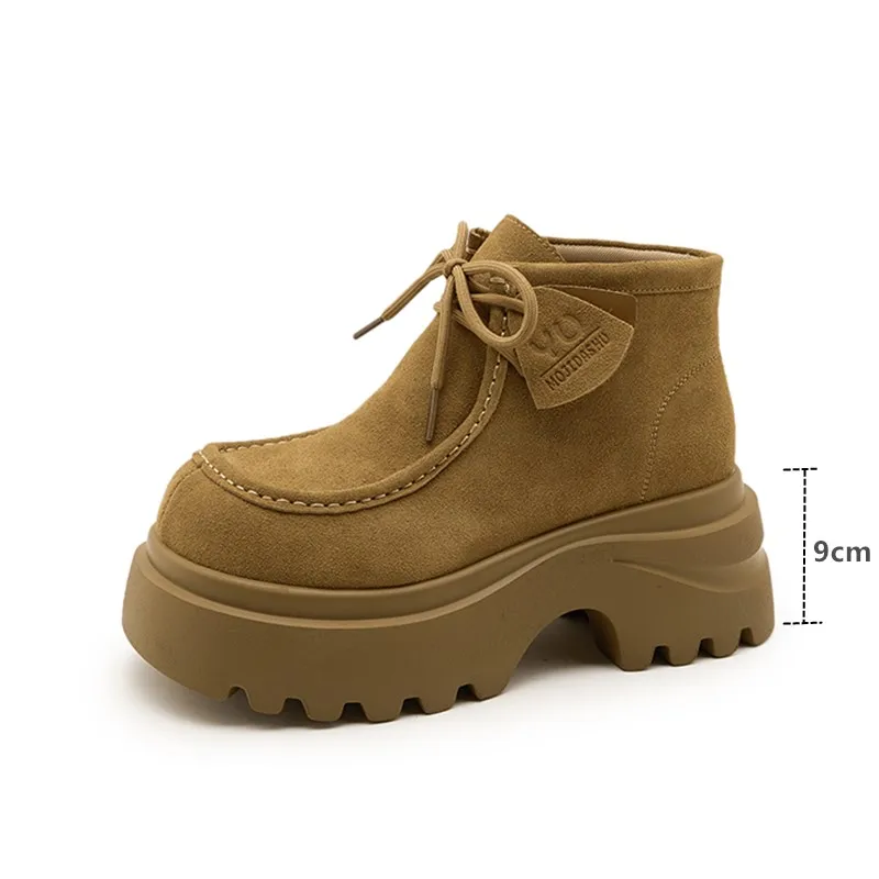 AIYUQI Women Casual Shoes Genuine Leather 2025 Autumn New Platform Ankle Boots Women High Heels Large Size Athletic Boots Woman