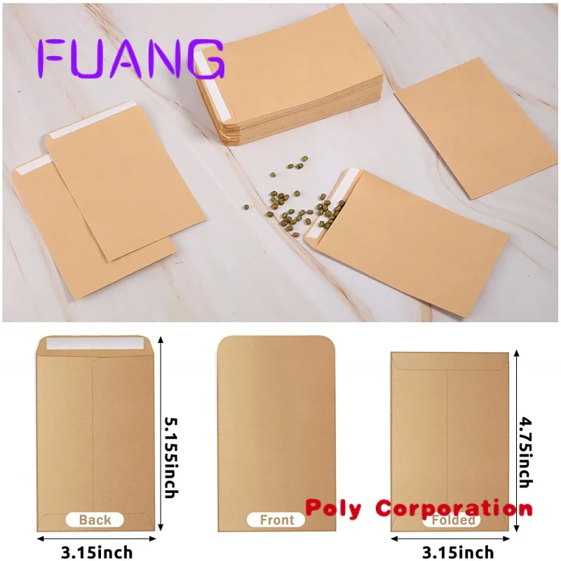 Custom  Seed Kraft Coin Envelopes Self-Adhesive Yellow Small Envelopes with Gummed Flap Paper Mini Envelopes
