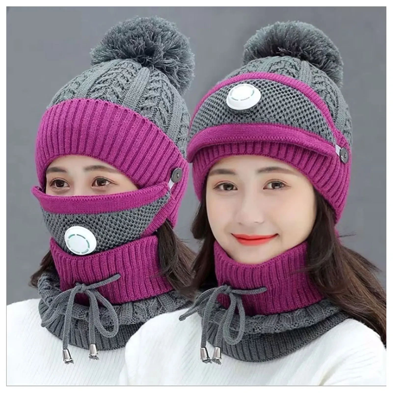 USB Heated Beanie Scarf Hat Mask Set Knit Beanie Cap Thick Ski Beanie with Scarf and Face Warmer for Cold Weather Outdoor Sports