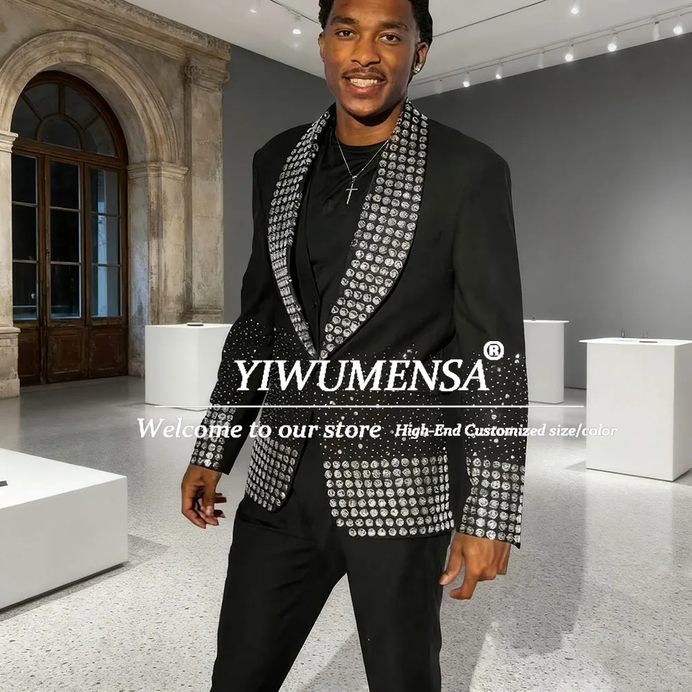 

Male Fashion Beaded Stones Suits Men For Wedding 2 Pieces Sets Single Breasted Prom Blazers Customized Groom Party Tuxedos 2026