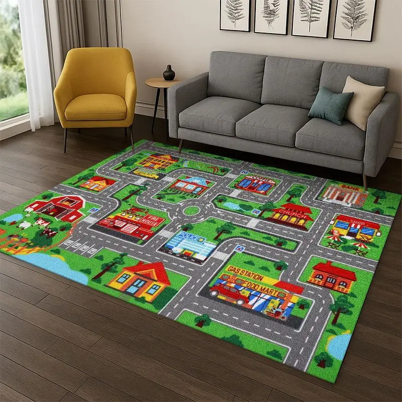 City Traffic Road Highway Runway Playroom PlayMat Carpet Rug for Bedroom Living Room Sofa Doormat Home Decor Non-slip Gift