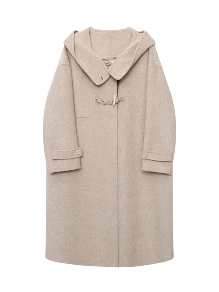 معاطف صوفية أنيقة بتصميم مقنع من FANAN للنساء مزدوجة الصدر ملابس خارجية سميكة ودافئة موضة شتاء 2025 جديد #5