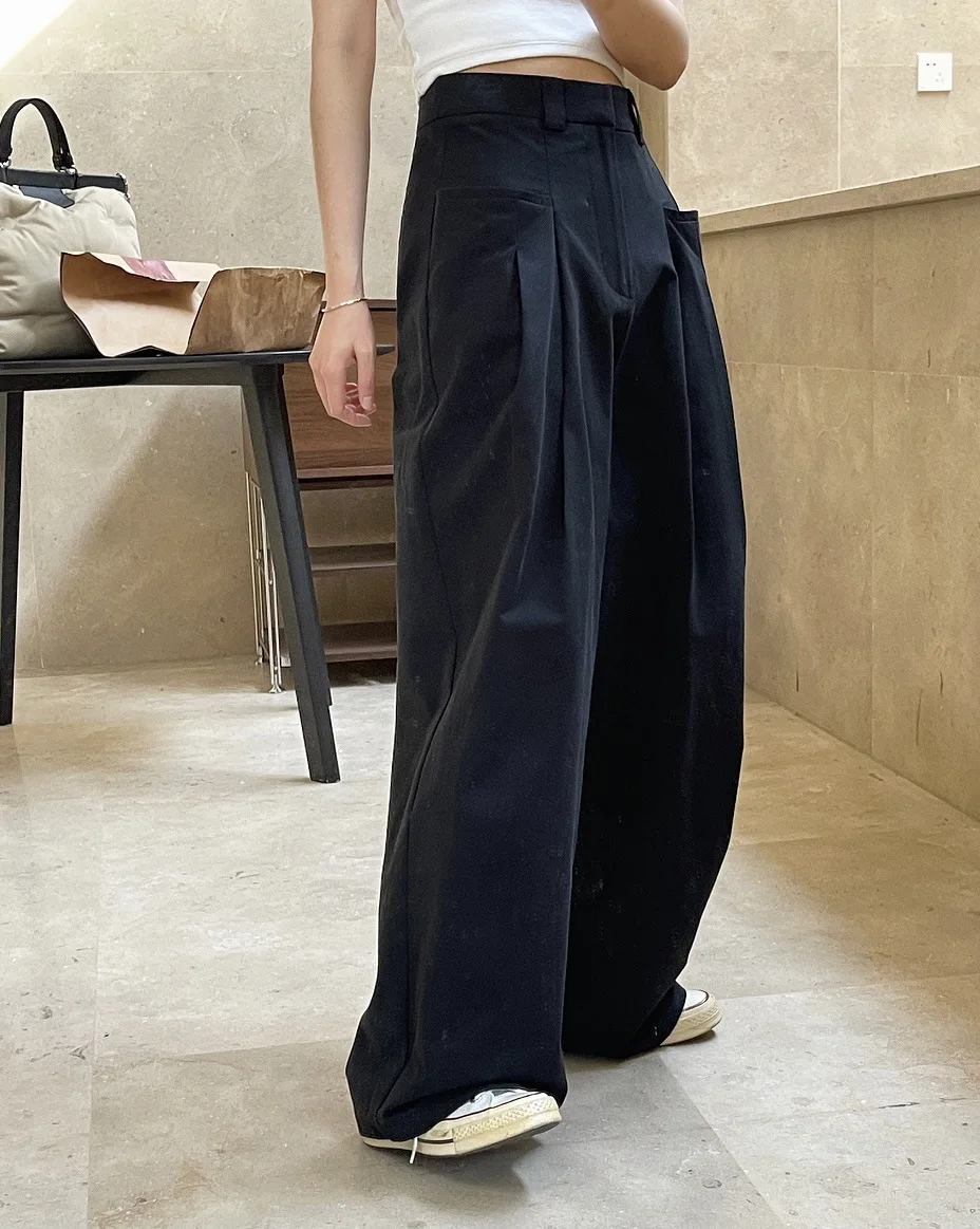 

Spring and Autumn Women's Casual Solid Color High Waist Loose Wide Leg Pants