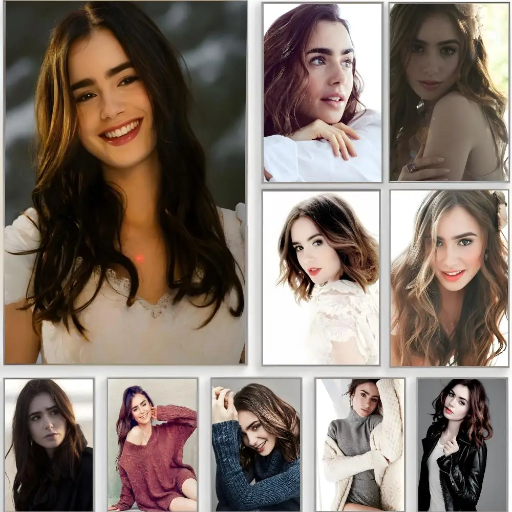 charming actress l-lily collins Poster Classic Wall Art  Home Decor  Peel and Stick Unframed