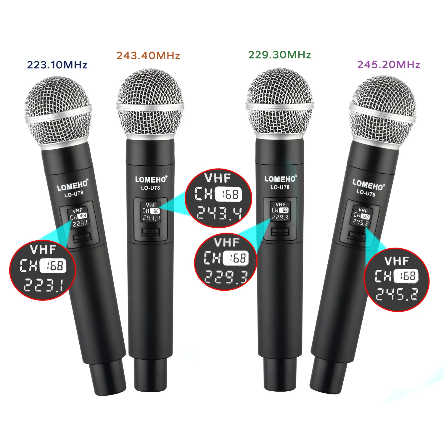 4 VHF نظام ميكروفون لاسلكي قنوات التردد الثابت 30 متر ديناميكية يده الارسال المنزل حفلة كاريوكي عرض هيئة التصنيع العسكري LO-U78