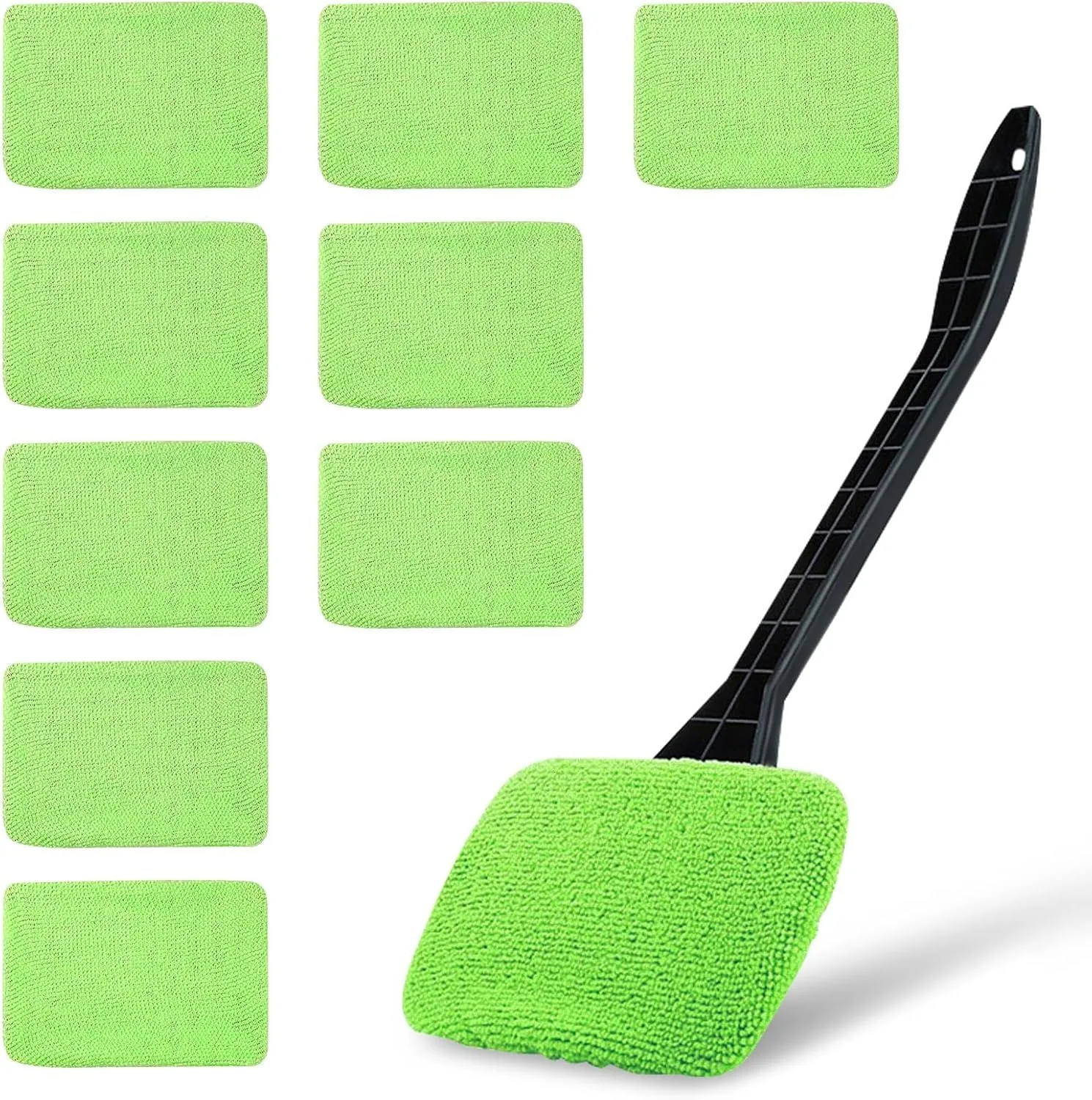 Sntorra Green Microfiber Windshield Cleaner Tool Set, Car Window Cleaner with 9 Replacement Cloth, Interior Windshield Cleaning