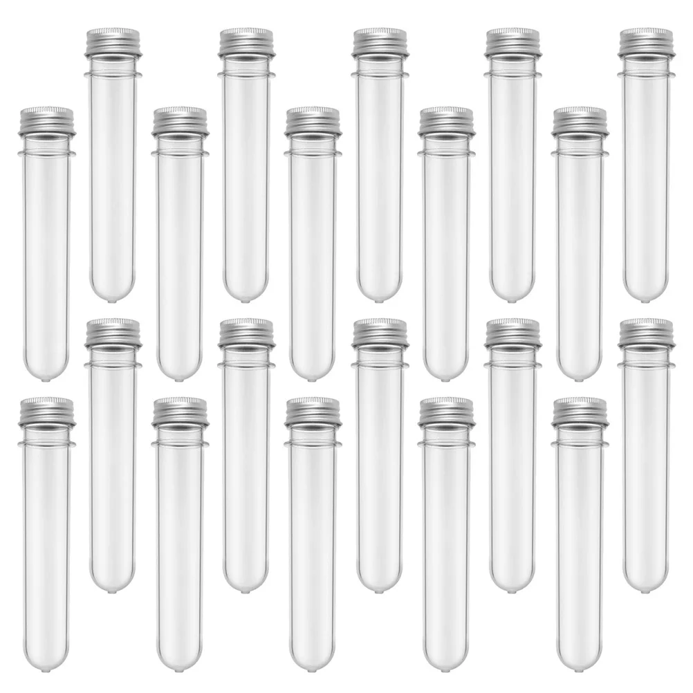 20pcs 40Ml Clear Plastic Test Tubes Pet Cylindrical Containers Screw Caps For Science Experiments Storage Craft Decoration Party