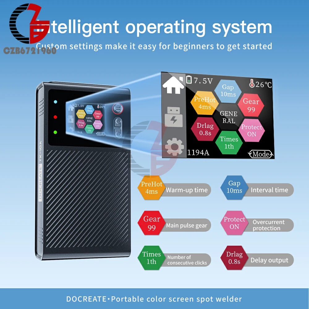 

8000mAh 99 Gears Spot Welders 1.8-inch LCD Color Screen Spot Welding Machine 18650 Lithium Battery Nickel Sheet 0.1-0.25mm